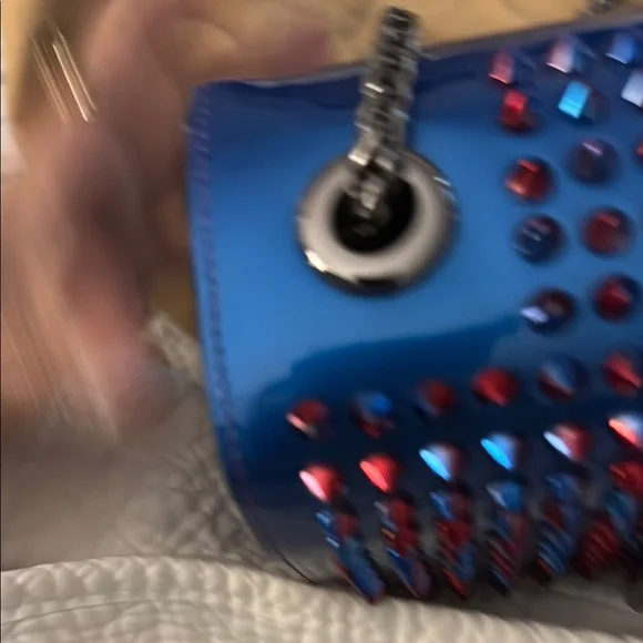 Louboutin Studded Blue and Red Women's Bag - Picture 10 of 17